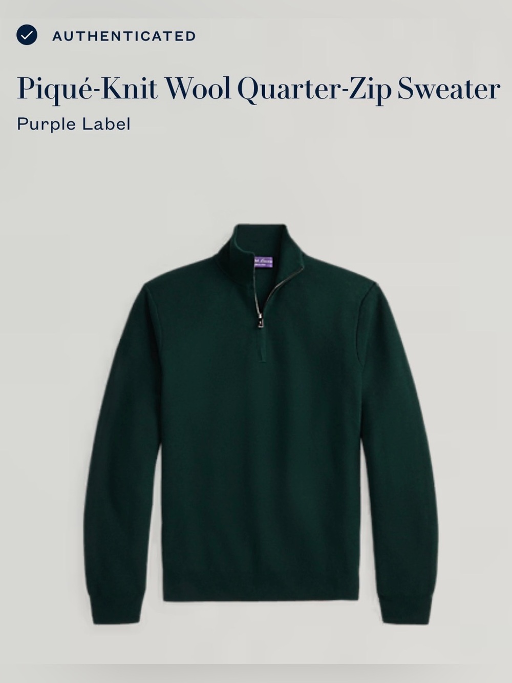 Ralph Lauren Purple Label Dark Green Piqué Knit Quarter-Zip Sweater
